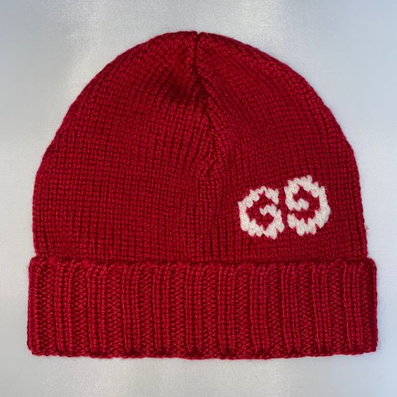 Gucci GG Logo Wool Beanie Hat in Red New with Tags - Picture 1 of 2